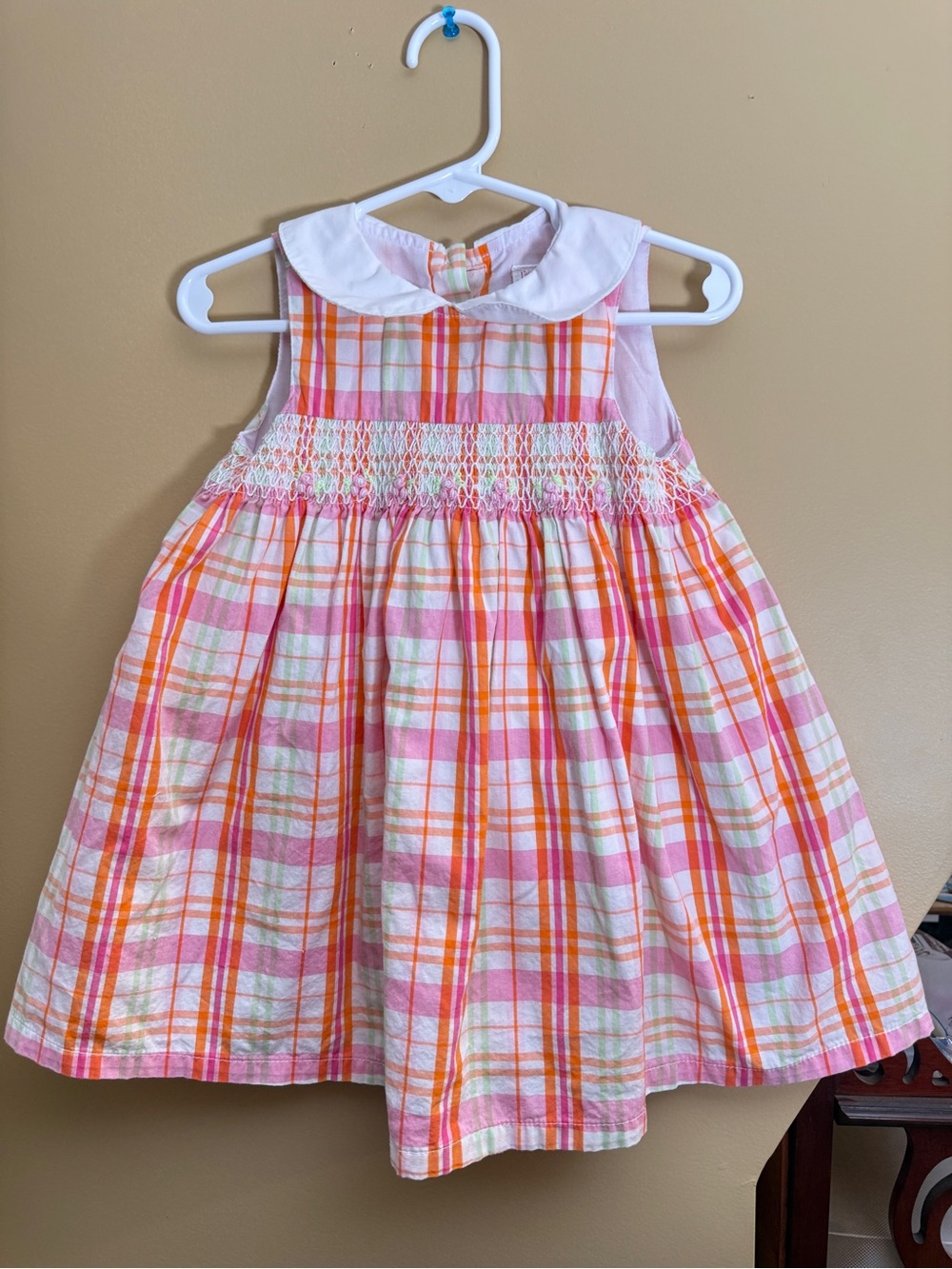 Little Miss Attitude Smocked Plaid Dress Peter Pan Collar 90s 18M